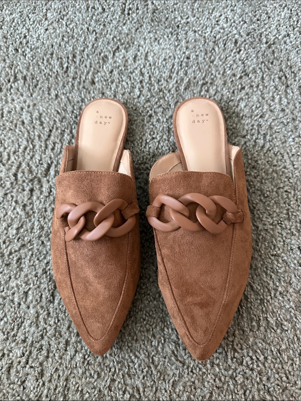 Target a new day Brown Suede Pointed Chain-Accent Mules